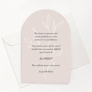 Carte de remerciements funéraire beige feuillage