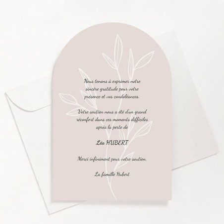 Carte de remerciements funéraire beige feuillage