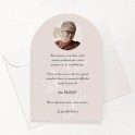 Carte de remerciements funéraire beige feuillage avec photo
