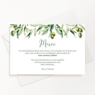 Carte de remerciements décès branche olivier