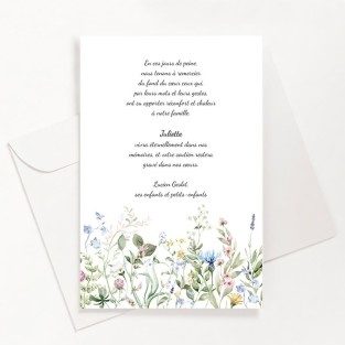 Carte de remerciements funéraire fleurs champêtres