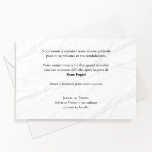 Carte de remerciements décès marbre blanc