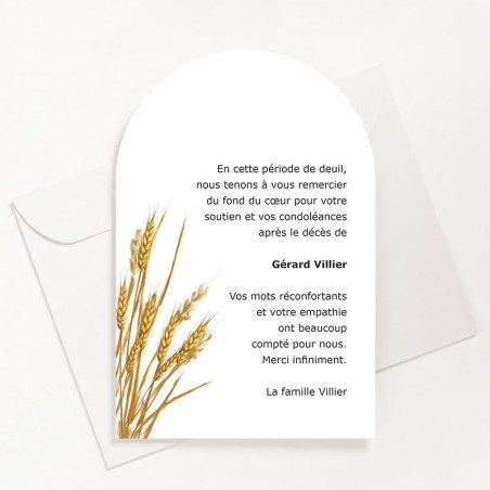 Carte de remerciements funéraire épi de blé
