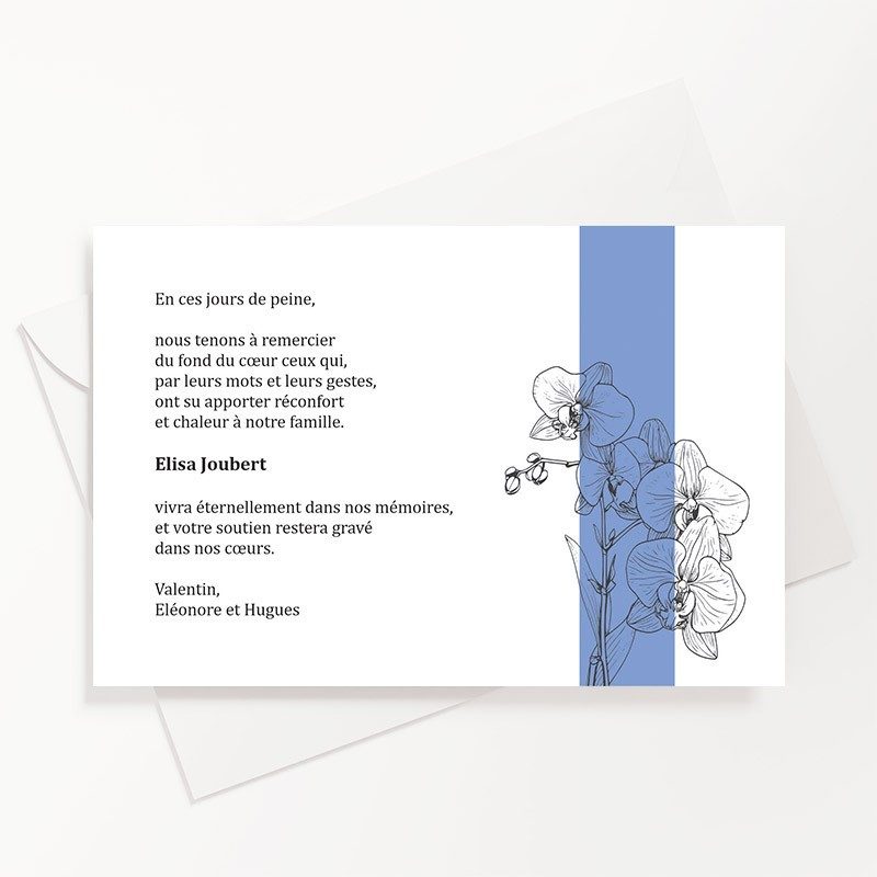 Carte de remerciements funéraire orchidée
