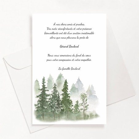 Carte de remerciements funéraire forêt
